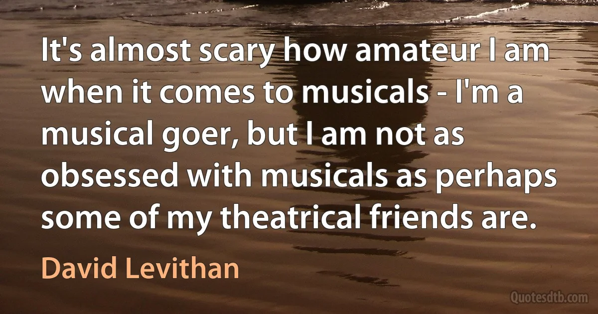 It's almost scary how amateur I am when it comes to musicals - I'm a musical goer, but I am not as obsessed with musicals as perhaps some of my theatrical friends are. (David Levithan)