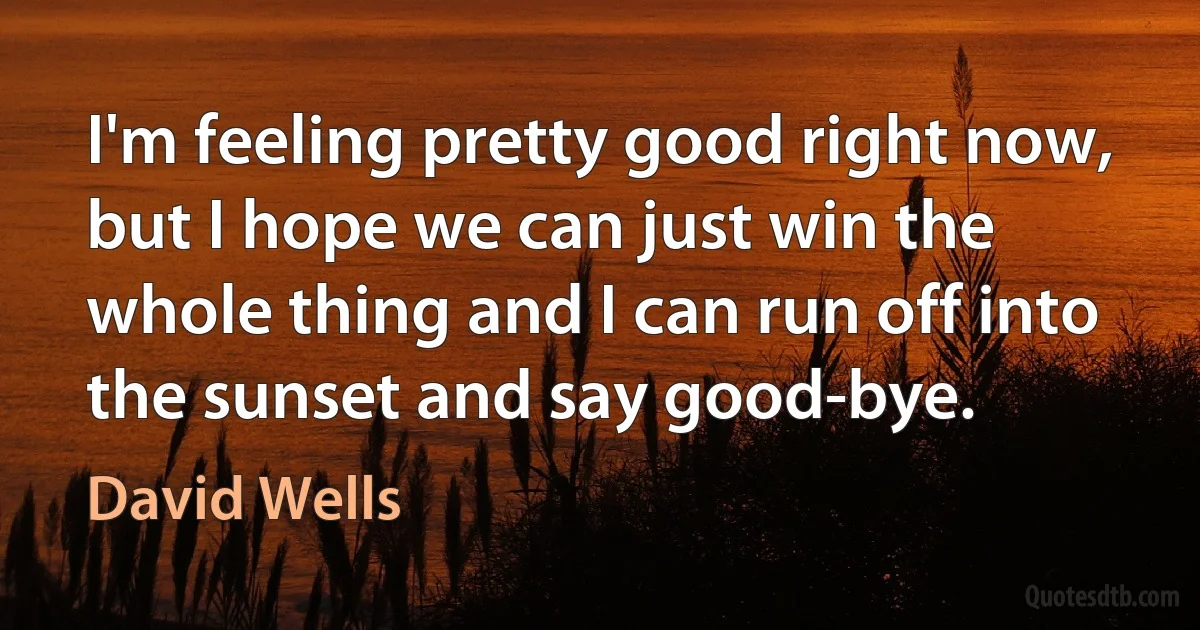 I'm feeling pretty good right now, but I hope we can just win the whole thing and I can run off into the sunset and say good-bye. (David Wells)