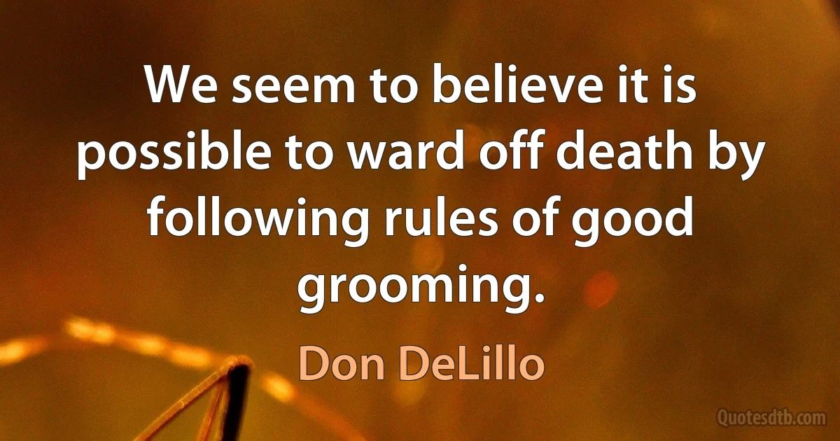 We seem to believe it is possible to ward off death by following rules of good grooming. (Don DeLillo)