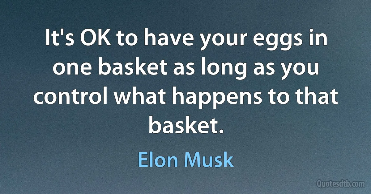 It's OK to have your eggs in one basket as long as you control what happens to that basket. (Elon Musk)