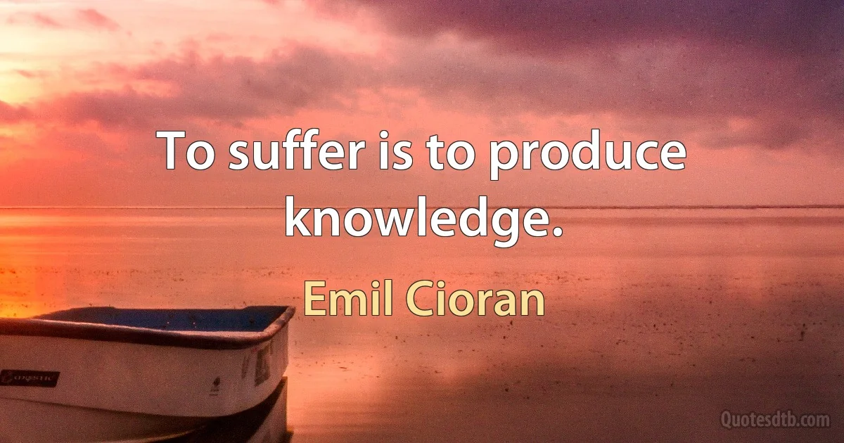 To suffer is to produce knowledge. (Emil Cioran)