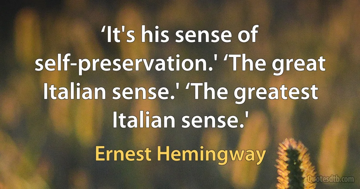 ‘It's his sense of self-preservation.' ‘The great Italian sense.' ‘The greatest Italian sense.' (Ernest Hemingway)