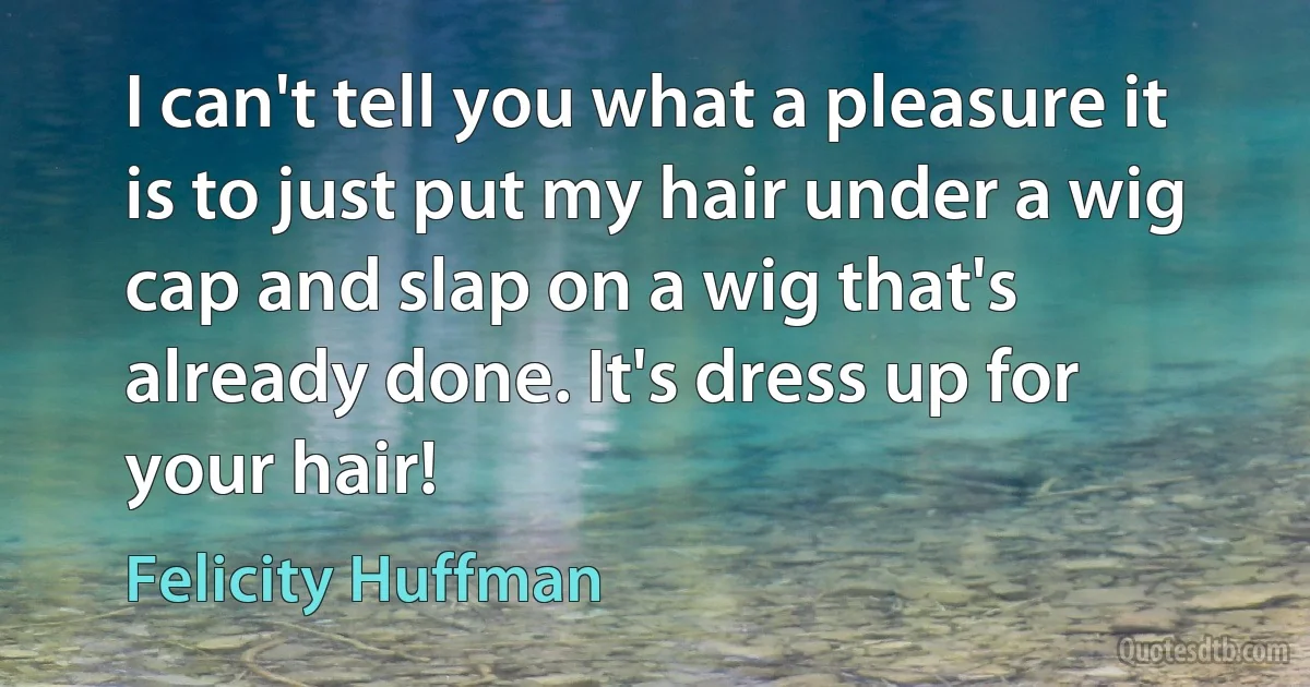 I can't tell you what a pleasure it is to just put my hair under a wig cap and slap on a wig that's already done. It's dress up for your hair! (Felicity Huffman)