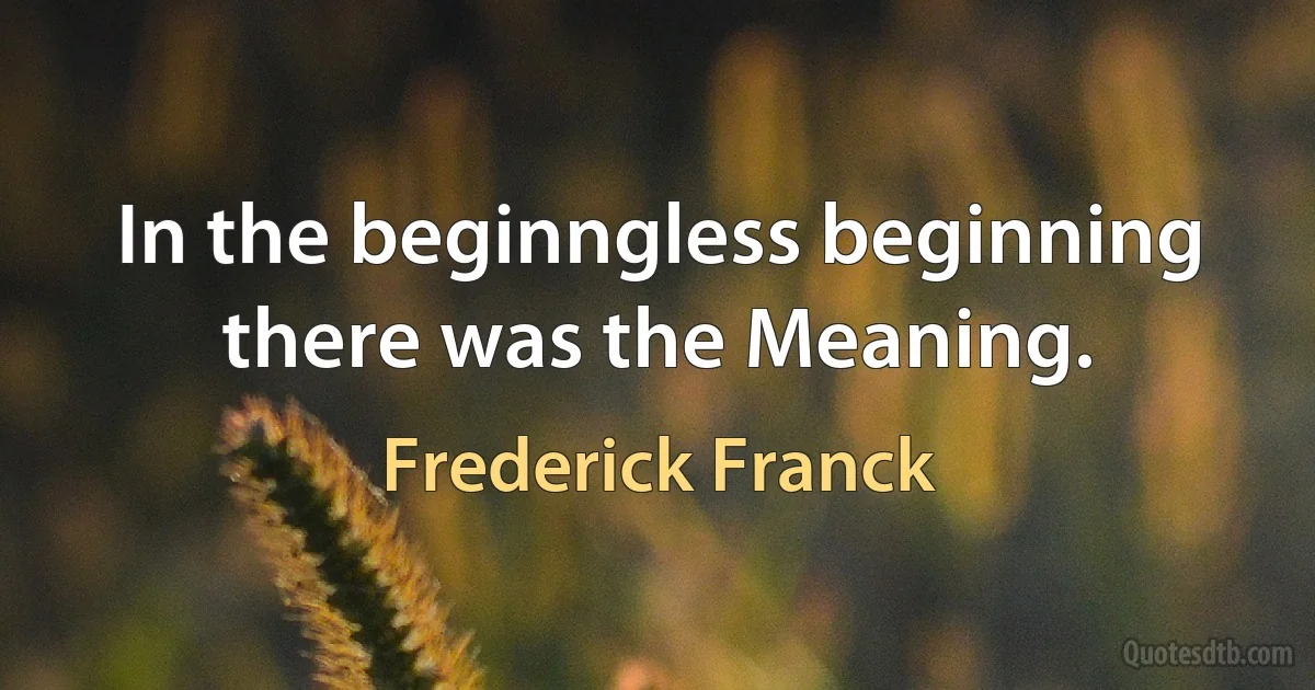 In the beginngless beginning there was the Meaning. (Frederick Franck)