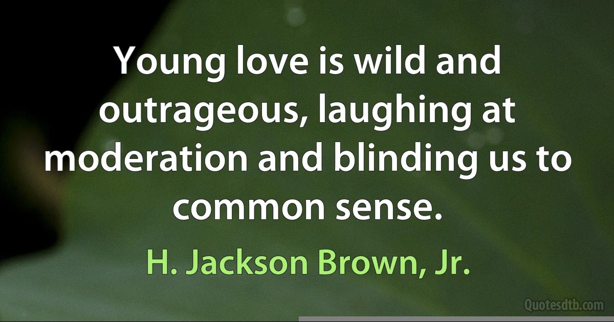 Young love is wild and outrageous, laughing at moderation and blinding us to common sense. (H. Jackson Brown, Jr.)