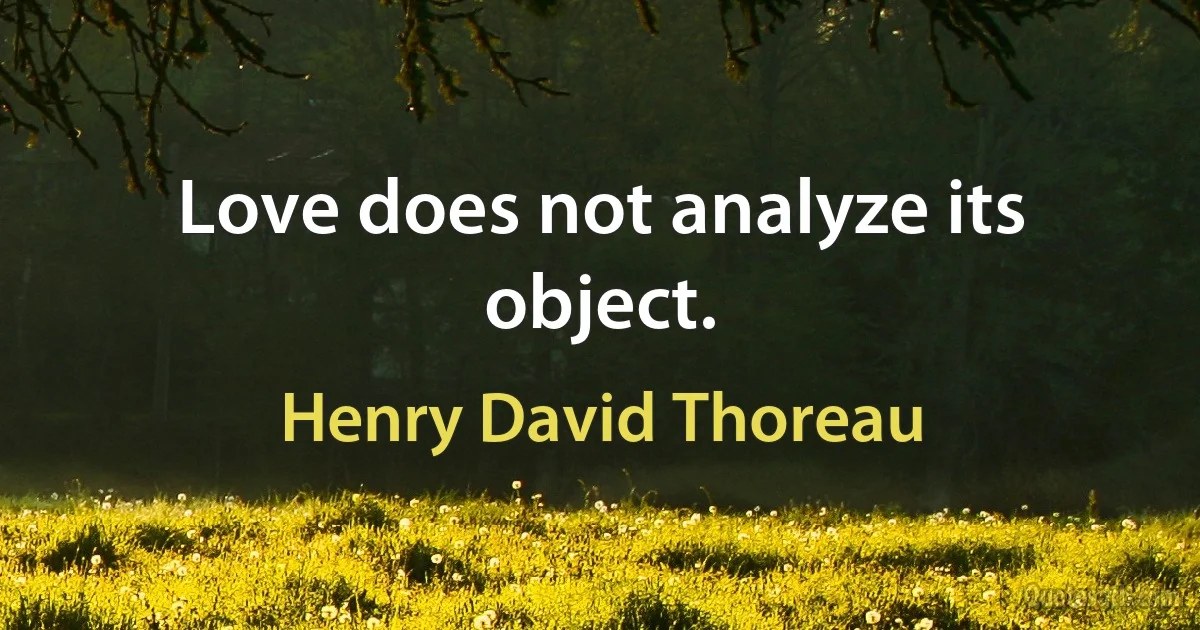 Love does not analyze its object. (Henry David Thoreau)