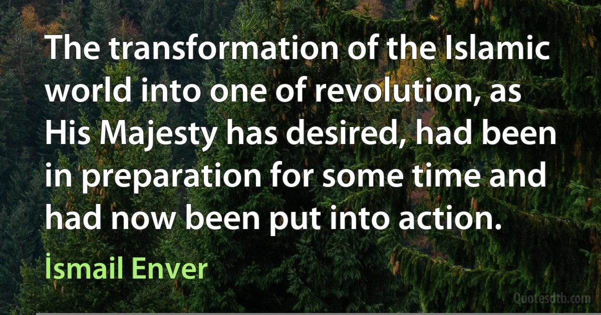 The transformation of the Islamic world into one of revolution, as His Majesty has desired, had been in preparation for some time and had now been put into action. (İsmail Enver)