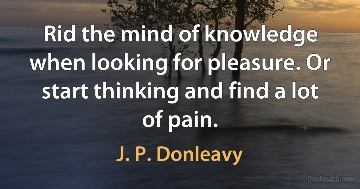 Rid the mind of knowledge when looking for pleasure. Or start thinking and find a lot of pain. (J. P. Donleavy)