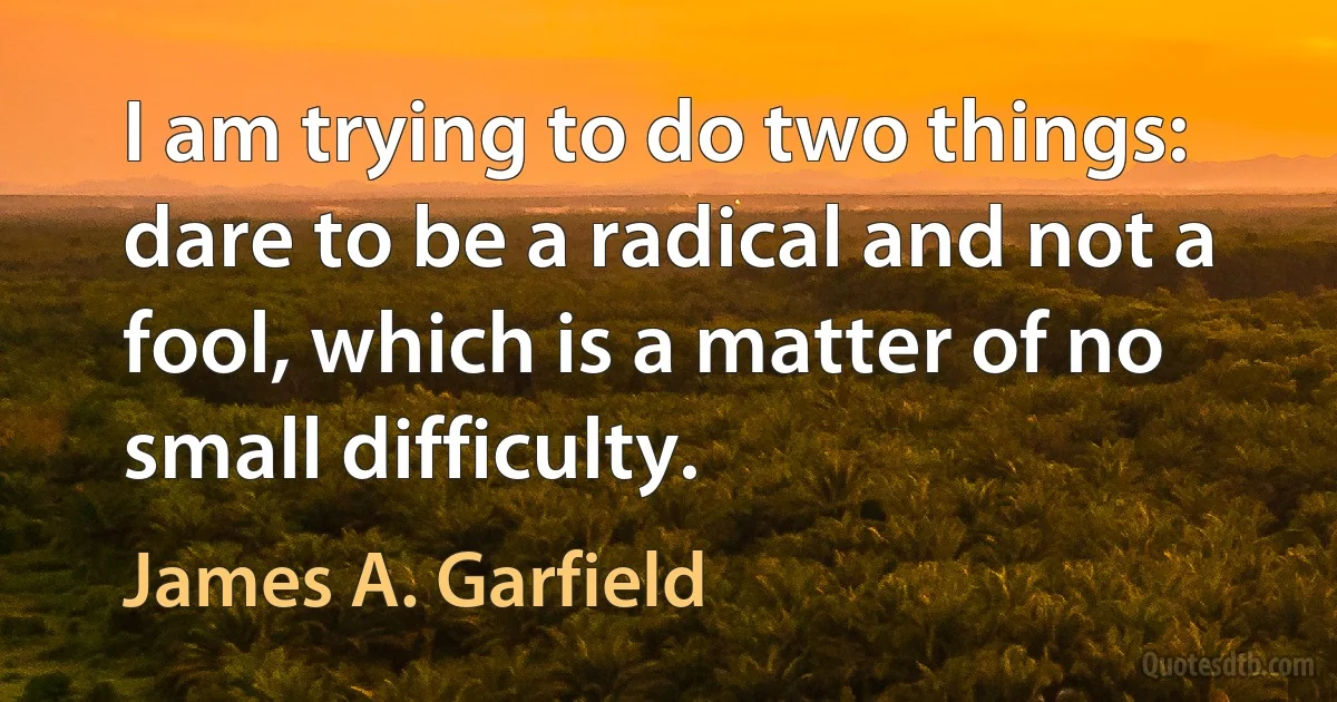 I am trying to do two things: dare to be a radical and not a fool, which is a matter of no small difficulty. (James A. Garfield)