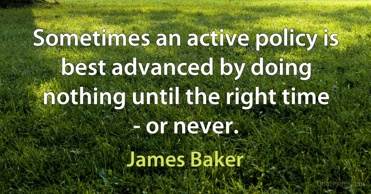 Sometimes an active policy is best advanced by doing nothing until the right time - or never. (James Baker)