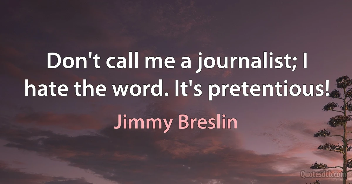 Don't call me a journalist; I hate the word. It's pretentious! (Jimmy Breslin)