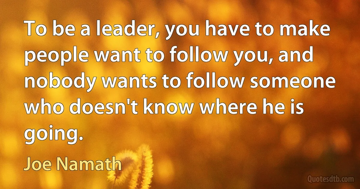 To be a leader, you have to make people want to follow you, and nobody wants to follow someone who doesn't know where he is going. (Joe Namath)