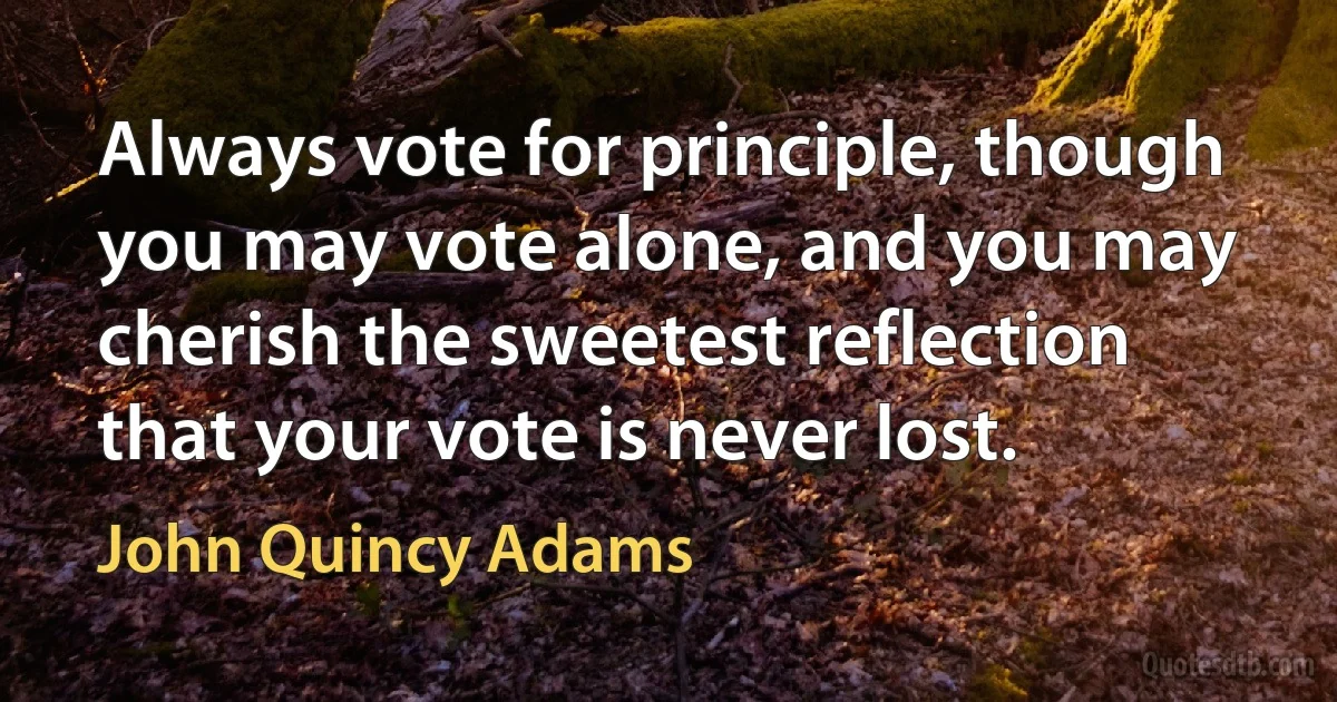 Always vote for principle, though you may vote alone, and you may cherish the sweetest reflection that your vote is never lost. (John Quincy Adams)