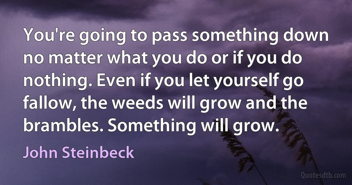 You're going to pass something down no matter what you do or if you do nothing. Even if you let yourself go fallow, the weeds will grow and the brambles. Something will grow. (John Steinbeck)