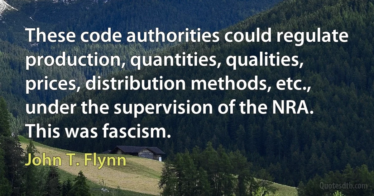 These code authorities could regulate production, quantities, qualities, prices, distribution methods, etc., under the supervision of the NRA. This was fascism. (John T. Flynn)