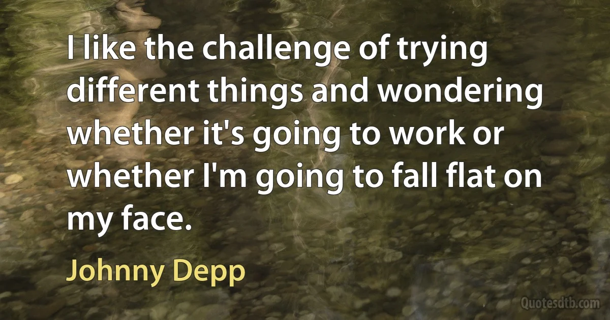 I like the challenge of trying different things and wondering whether it's going to work or whether I'm going to fall flat on my face. (Johnny Depp)