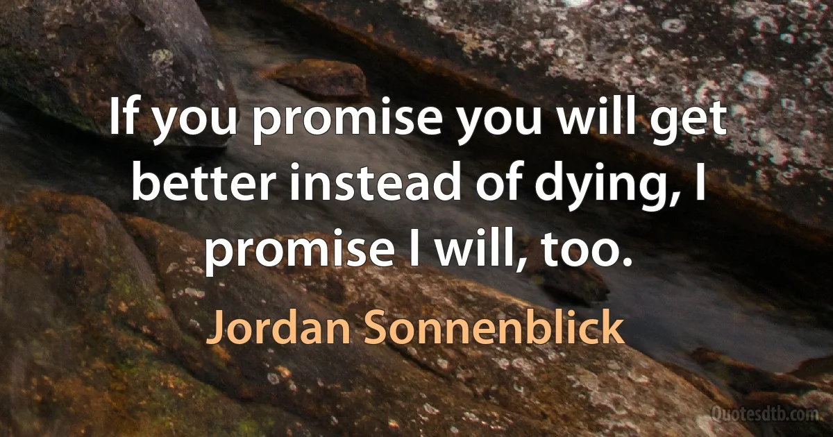 If you promise you will get better instead of dying, I promise I will, too. (Jordan Sonnenblick)