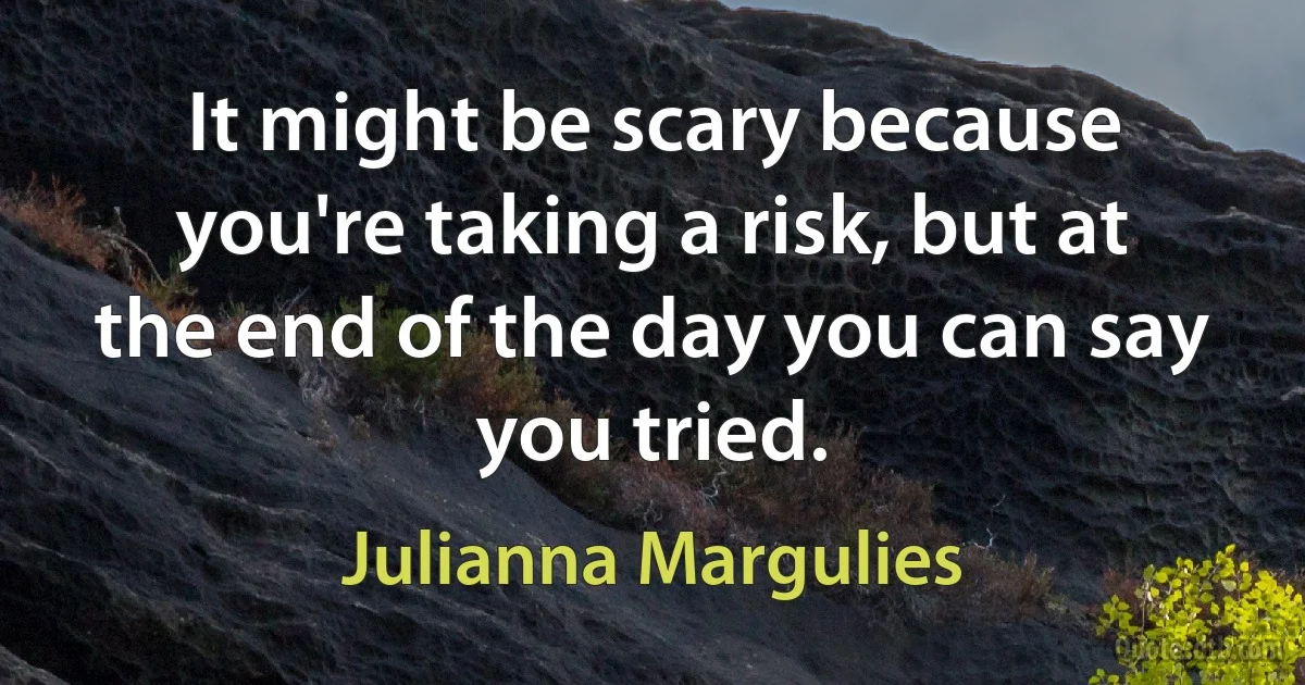 It might be scary because you're taking a risk, but at the end of the day you can say you tried. (Julianna Margulies)