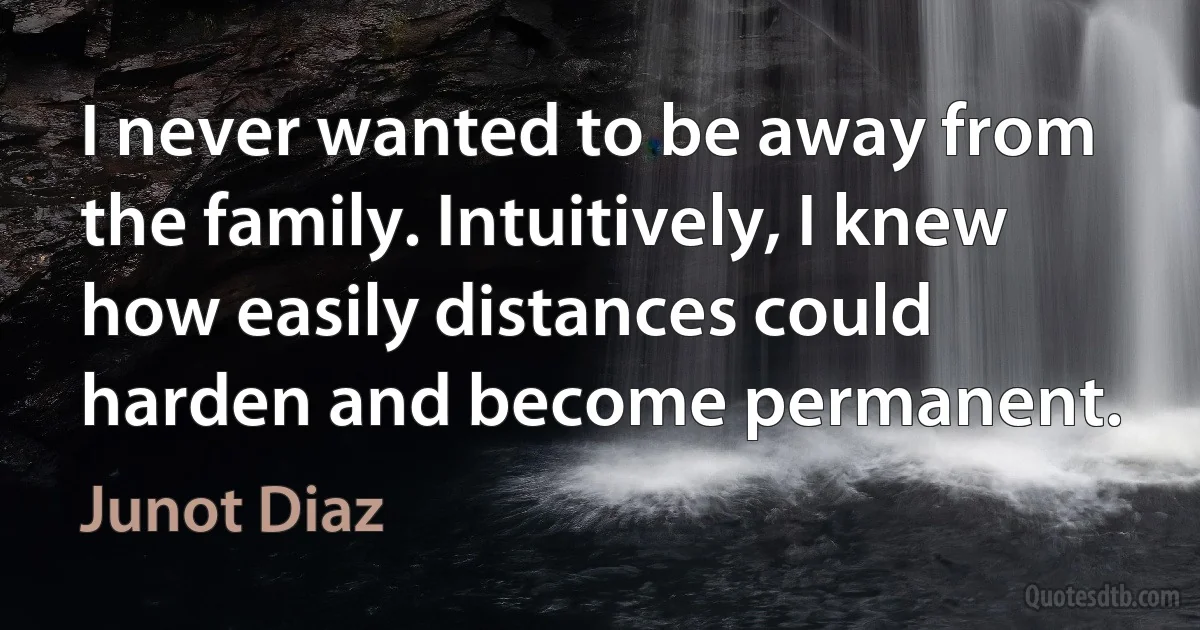 I never wanted to be away from the family. Intuitively, I knew how easily distances could harden and become permanent. (Junot Diaz)