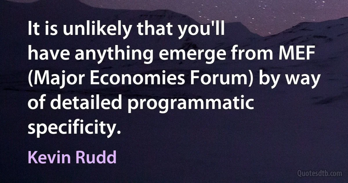 It is unlikely that you'll have anything emerge from MEF (Major Economies Forum) by way of detailed programmatic specificity. (Kevin Rudd)