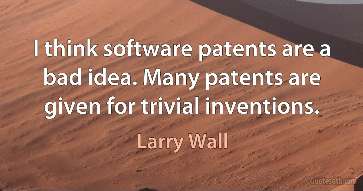 I think software patents are a bad idea. Many patents are given for trivial inventions. (Larry Wall)