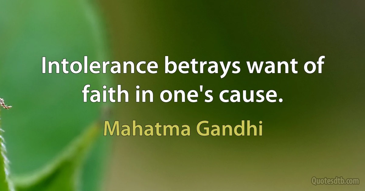 Intolerance betrays want of faith in one's cause. (Mahatma Gandhi)