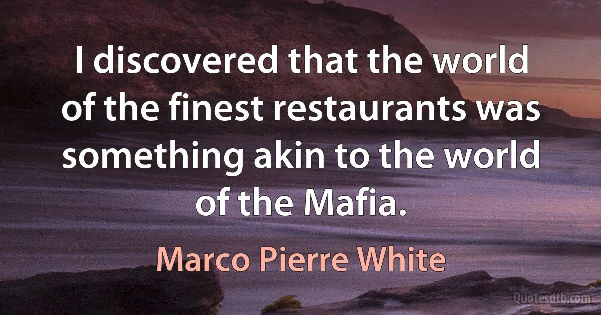 I discovered that the world of the finest restaurants was something akin to the world of the Mafia. (Marco Pierre White)