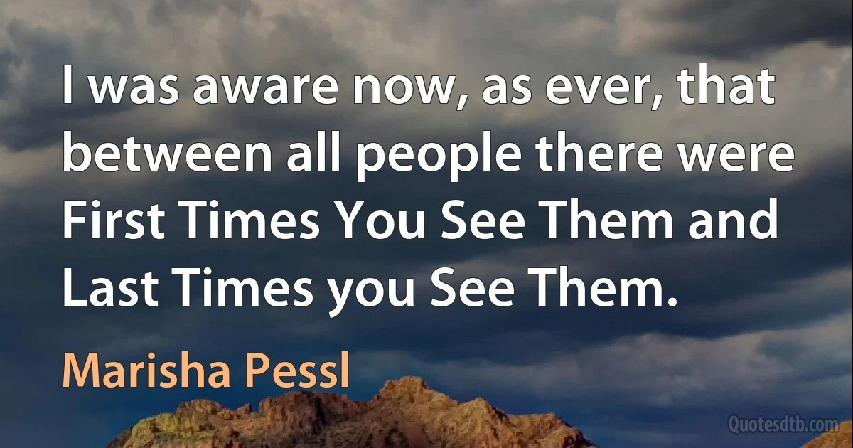 I was aware now, as ever, that between all people there were First Times You See Them and Last Times you See Them. (Marisha Pessl)