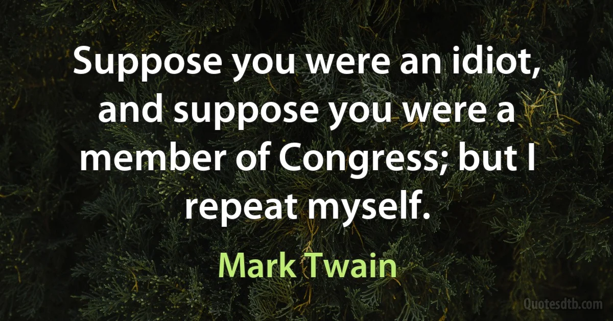 Suppose you were an idiot, and suppose you were a member of Congress; but I repeat myself. (Mark Twain)