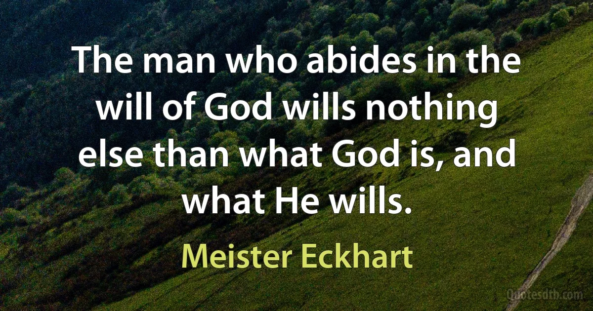 The man who abides in the will of God wills nothing else than what God is, and what He wills. (Meister Eckhart)