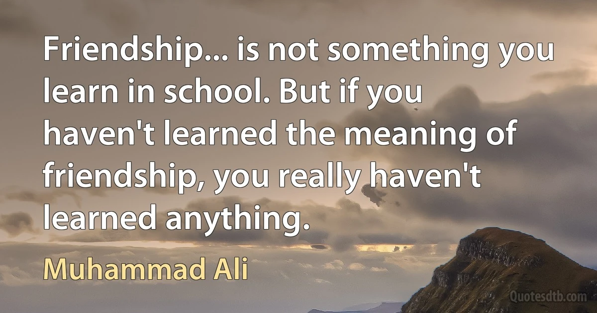 Friendship... is not something you learn in school. But if you haven't learned the meaning of friendship, you really haven't learned anything. (Muhammad Ali)