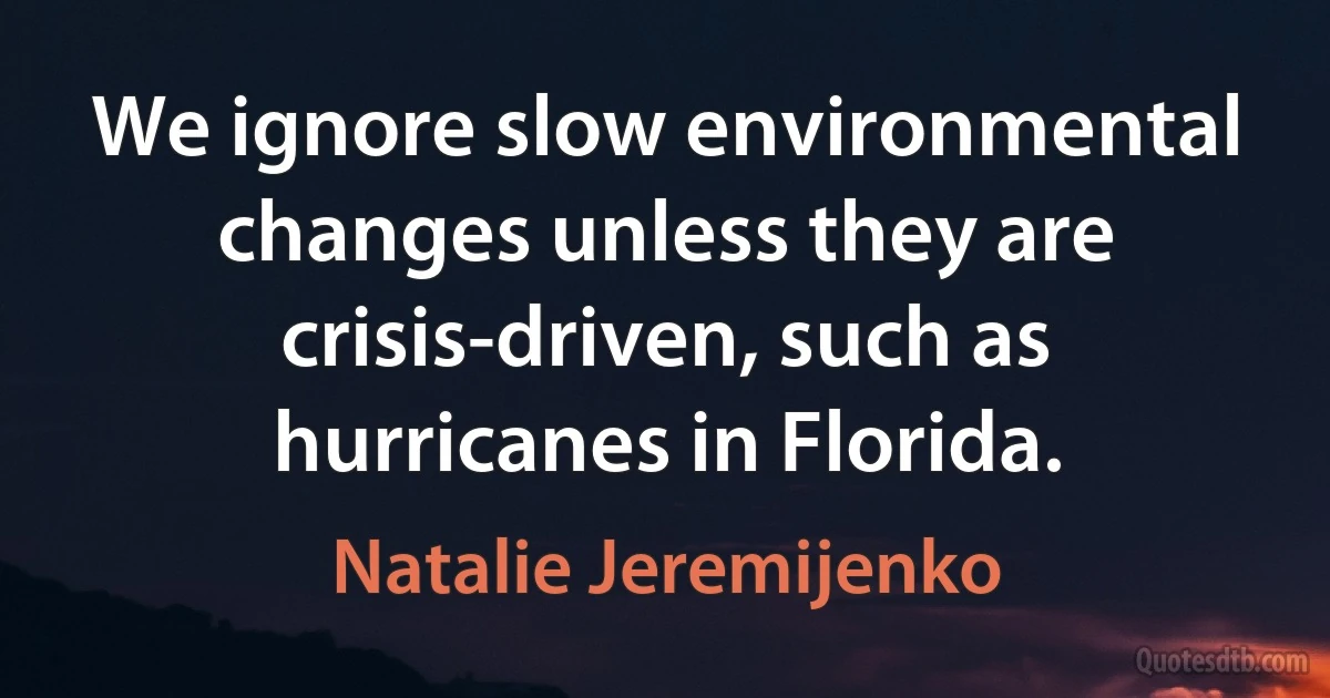 We ignore slow environmental changes unless they are crisis-driven, such as hurricanes in Florida. (Natalie Jeremijenko)