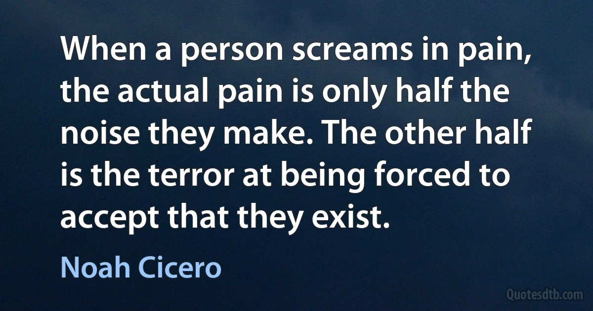 When a person screams in pain, the actual pain is only half the noise they make. The other half is the terror at being forced to accept that they exist. (Noah Cicero)