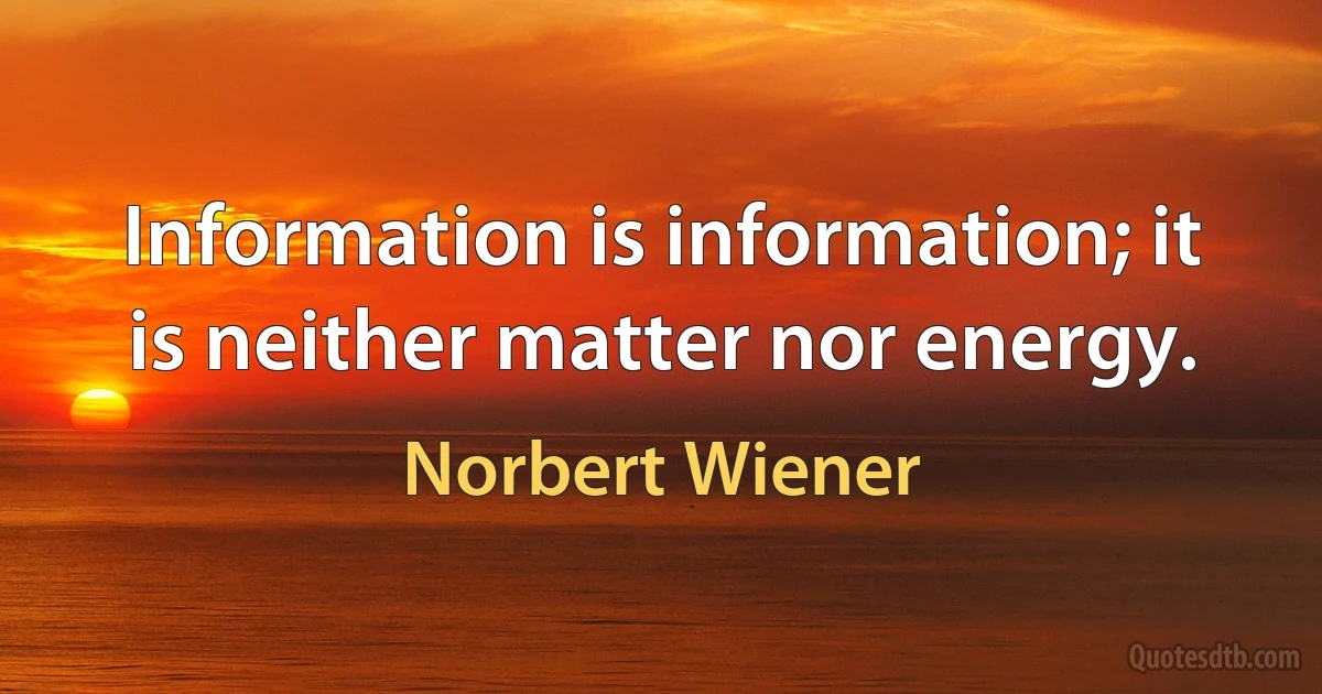 Information is information; it is neither matter nor energy. (Norbert Wiener)