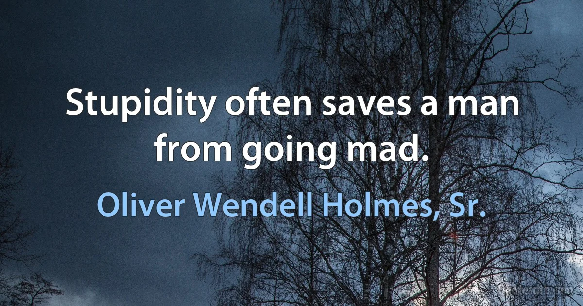 Stupidity often saves a man from going mad. (Oliver Wendell Holmes, Sr.)