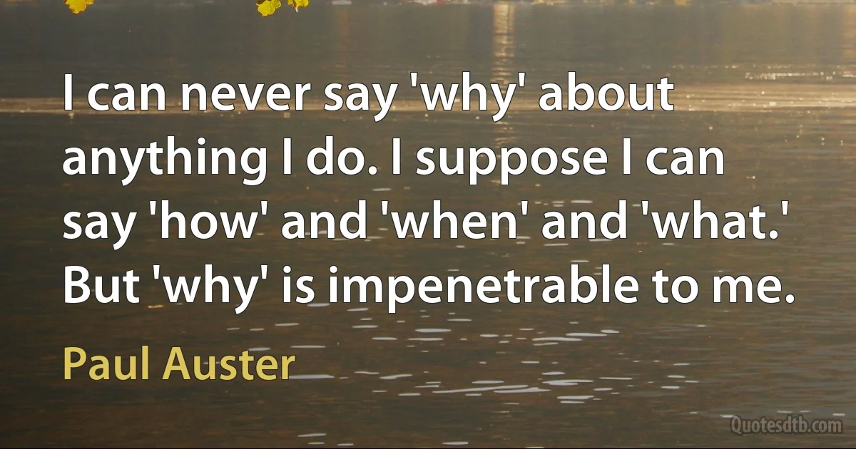 I can never say 'why' about anything I do. I suppose I can say 'how' and 'when' and 'what.' But 'why' is impenetrable to me. (Paul Auster)