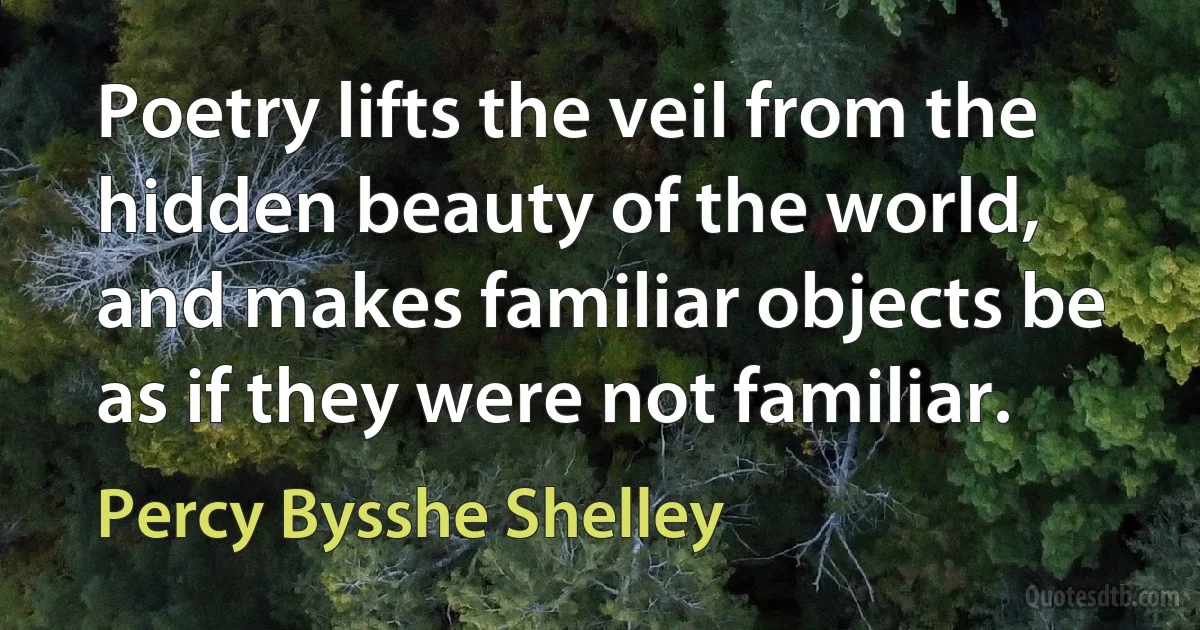 Poetry lifts the veil from the hidden beauty of the world, and makes familiar objects be as if they were not familiar. (Percy Bysshe Shelley)