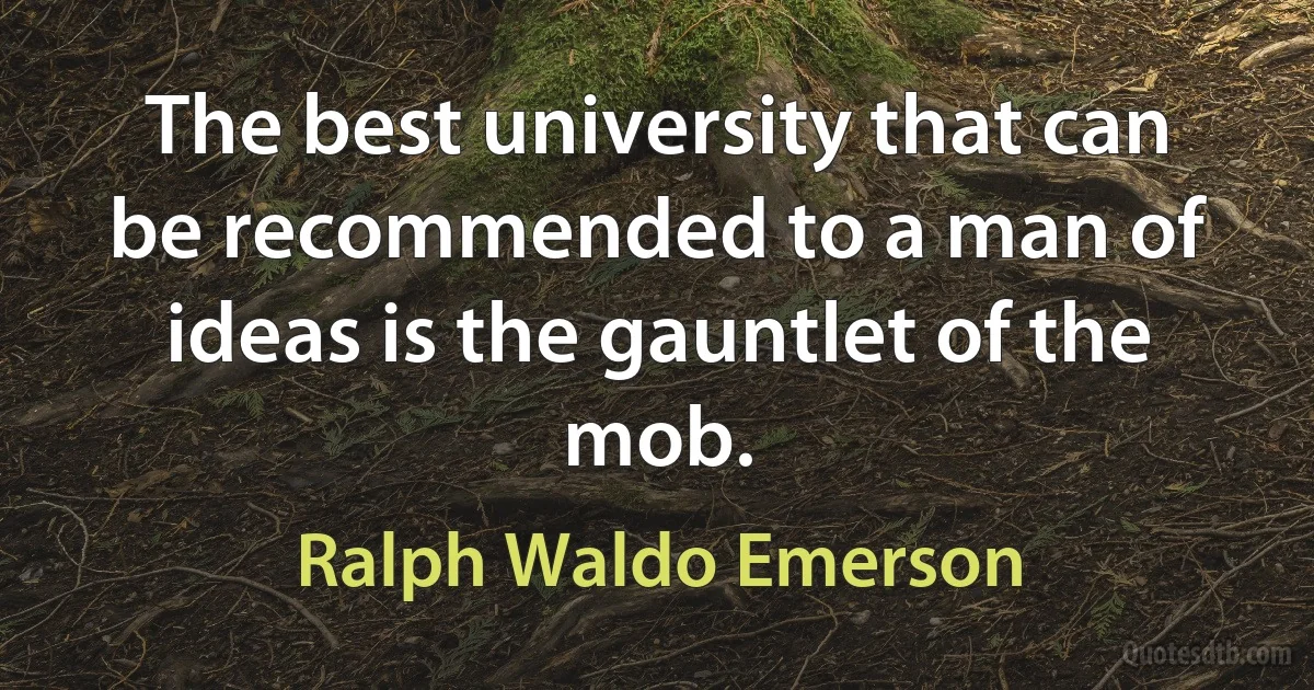 The best university that can be recommended to a man of ideas is the gauntlet of the mob. (Ralph Waldo Emerson)