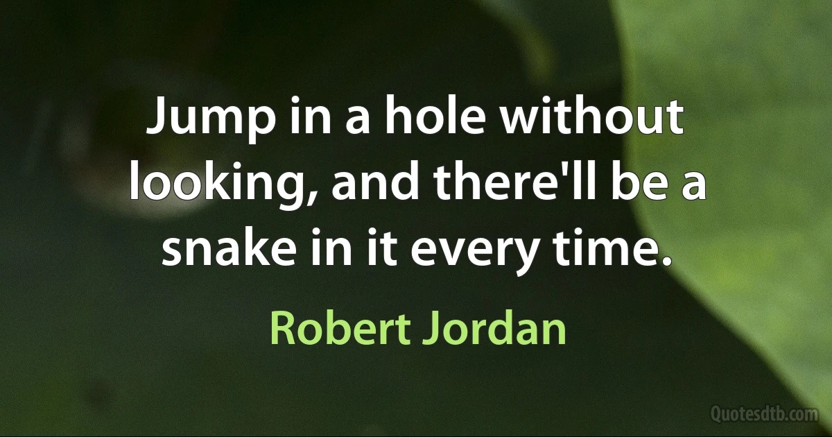 Jump in a hole without looking, and there'll be a snake in it every time. (Robert Jordan)