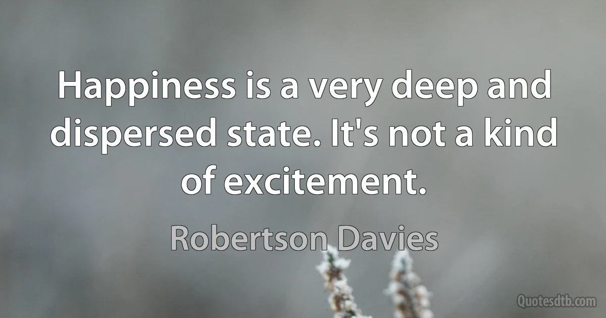 Happiness is a very deep and dispersed state. It's not a kind of excitement. (Robertson Davies)