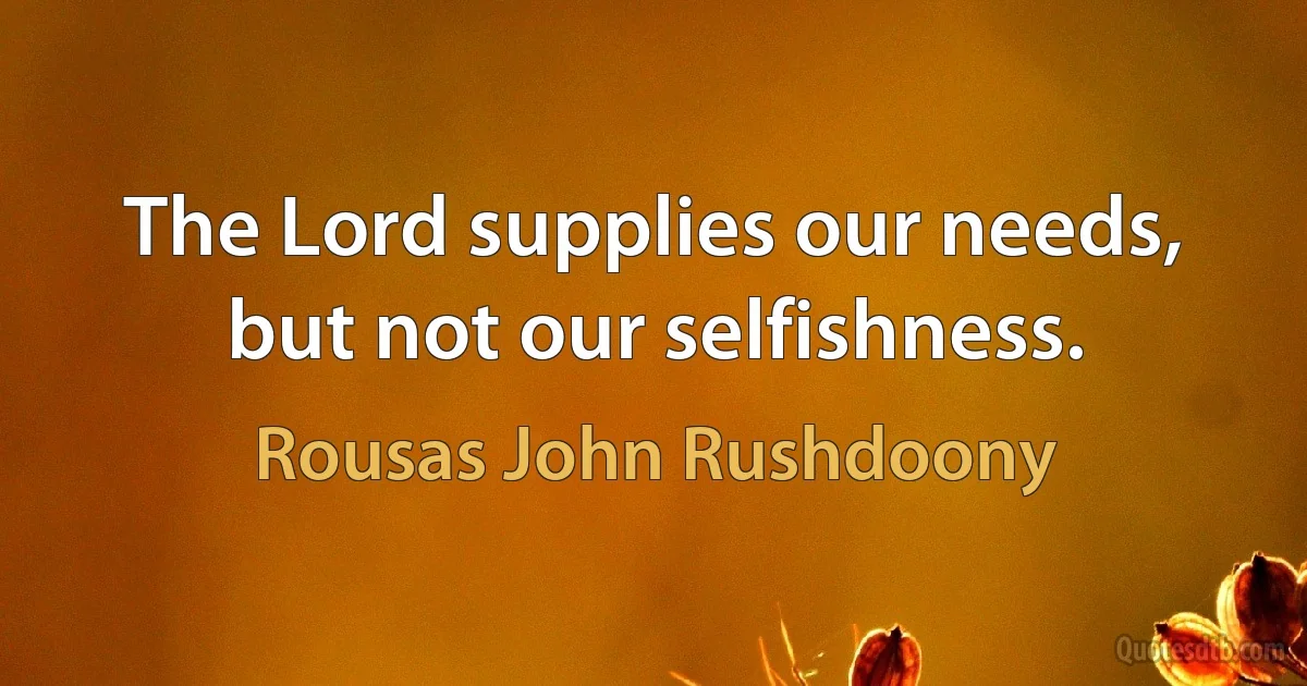 The Lord supplies our needs, but not our selfishness. (Rousas John Rushdoony)