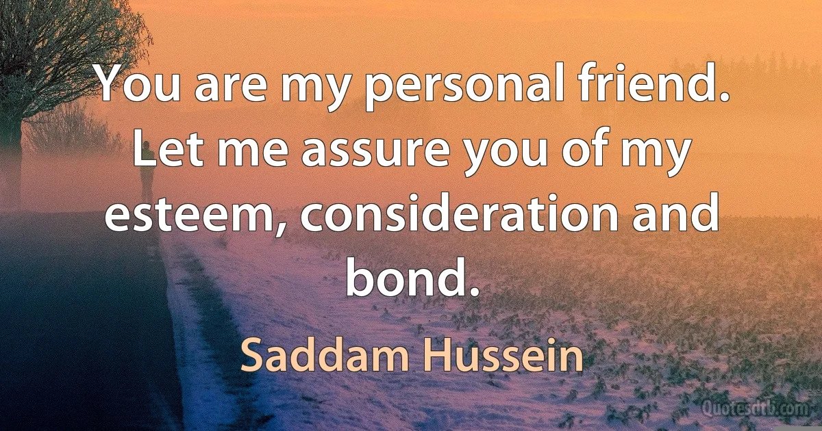 You are my personal friend. Let me assure you of my esteem, consideration and bond. (Saddam Hussein)