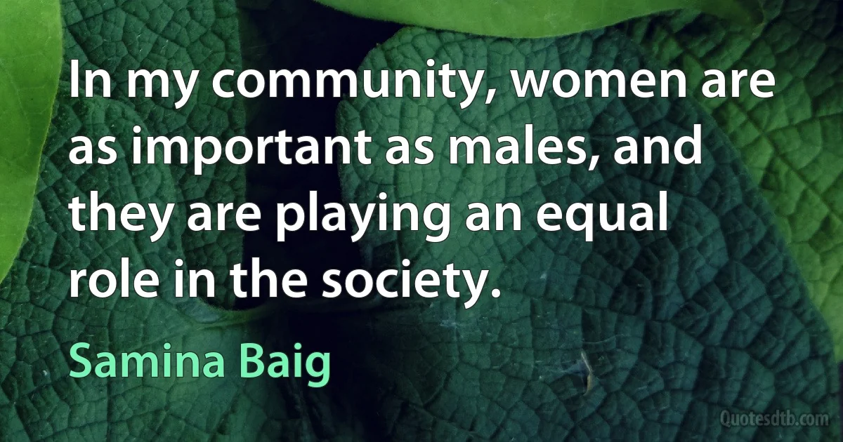 In my community, women are as important as males, and they are playing an equal role in the society. (Samina Baig)