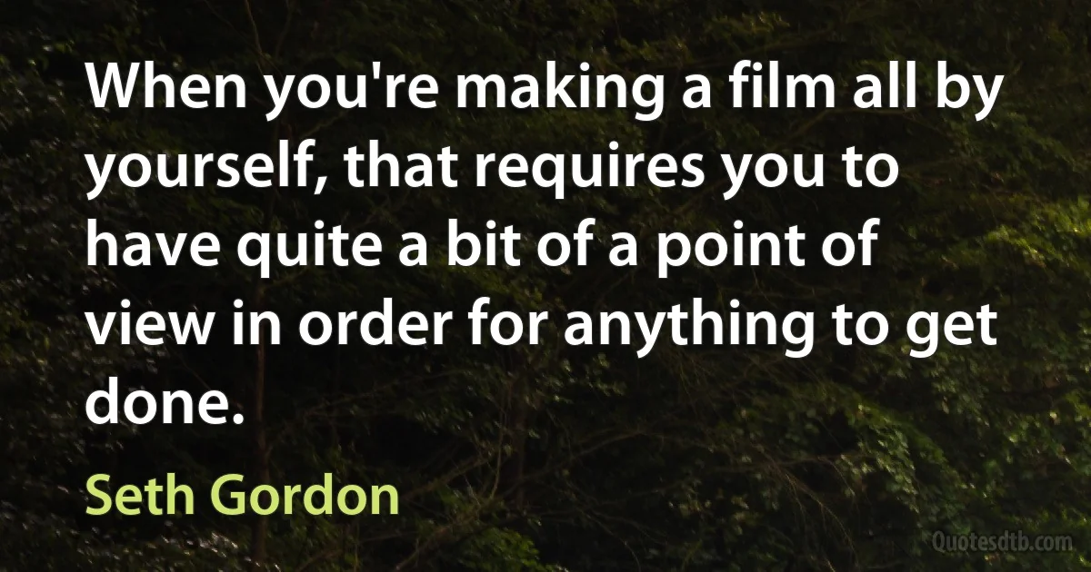 When you're making a film all by yourself, that requires you to have quite a bit of a point of view in order for anything to get done. (Seth Gordon)