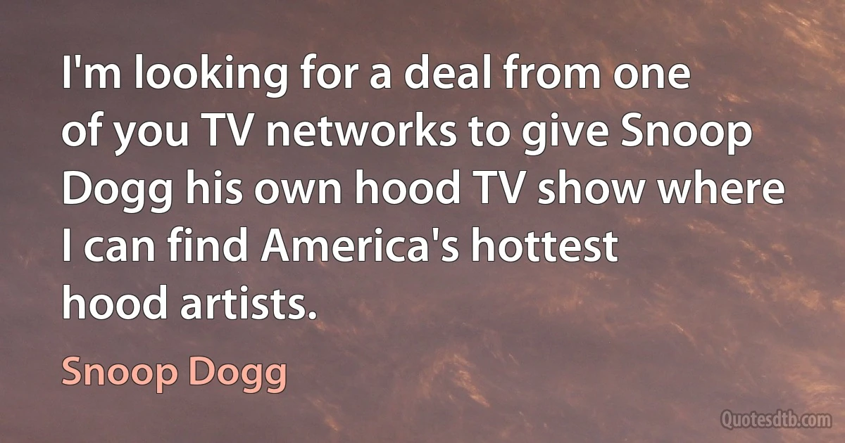 I'm looking for a deal from one of you TV networks to give Snoop Dogg his own hood TV show where I can find America's hottest hood artists. (Snoop Dogg)