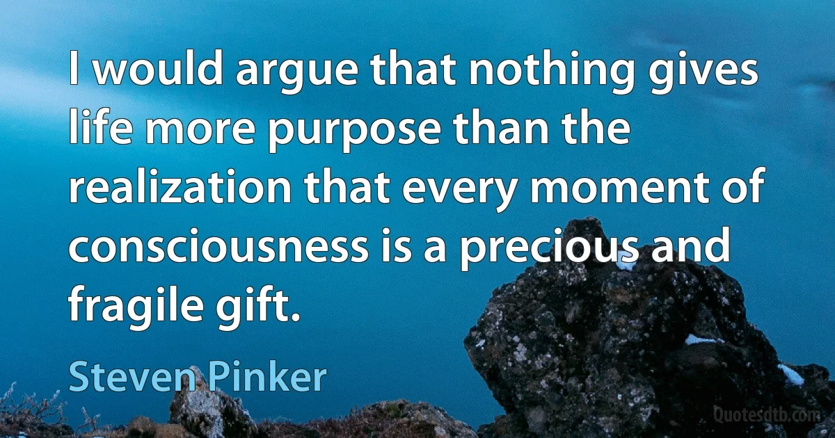 I would argue that nothing gives life more purpose than the realization that every moment of consciousness is a precious and fragile gift. (Steven Pinker)