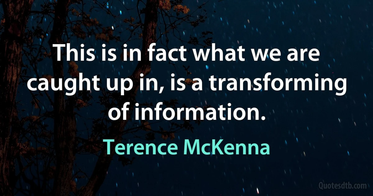 This is in fact what we are caught up in, is a transforming of information. (Terence McKenna)