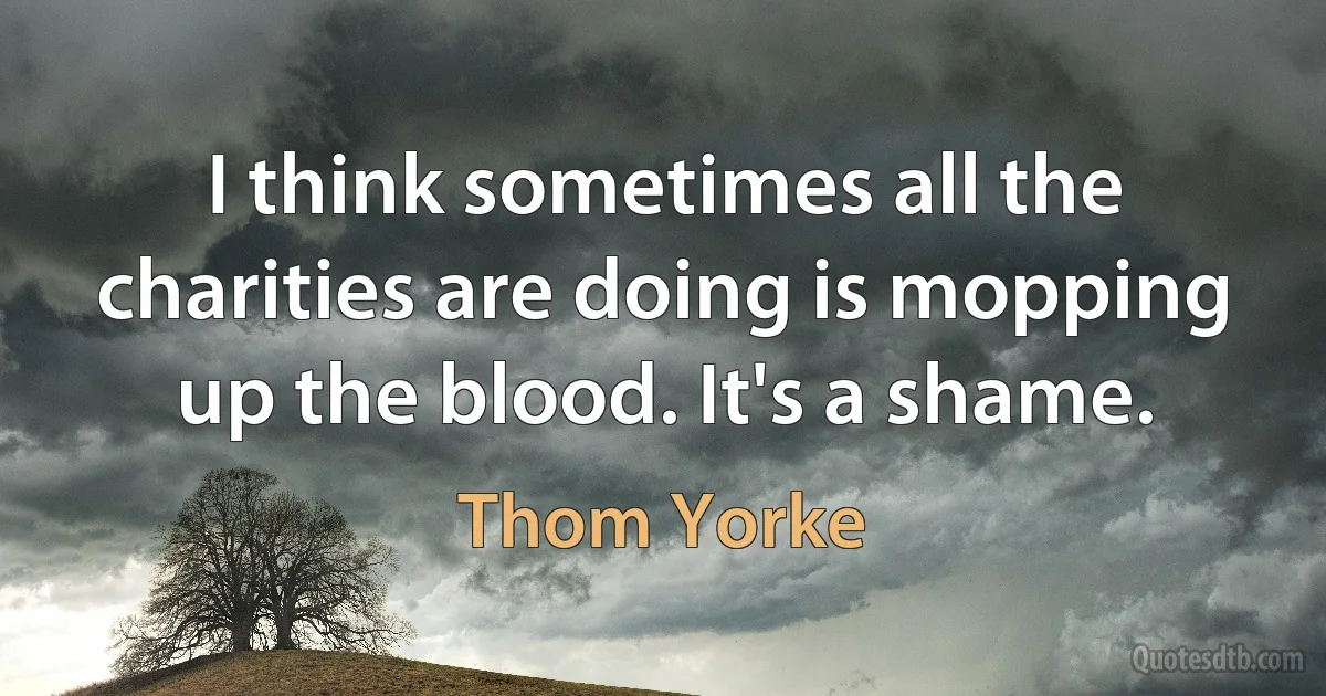 I think sometimes all the charities are doing is mopping up the blood. It's a shame. (Thom Yorke)