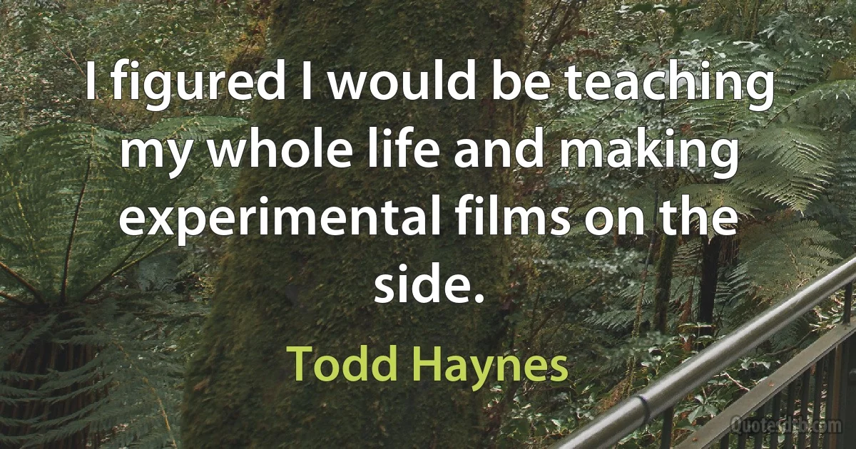 I figured I would be teaching my whole life and making experimental films on the side. (Todd Haynes)