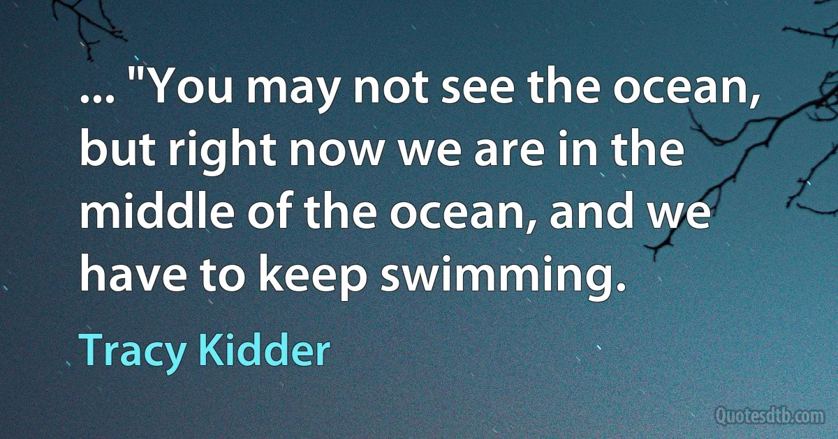 ... "You may not see the ocean, but right now we are in the middle of the ocean, and we have to keep swimming. (Tracy Kidder)